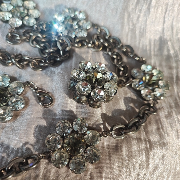 Stunning Oversized Extra Long Dark Silver Tone Rhinestone Necklace Belt Vintage - Picture 7 of 15